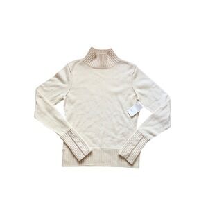 Luxury Vince 100% Cashmere Cream Turtleneck Sweater Button Cuff Medium